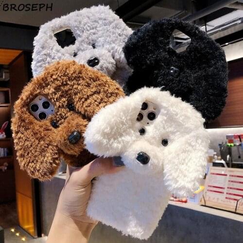 3D Cute Cartoon Dog Plush Phone Case For iPhone 12 11 Pro X XR XS Max Soft Furry fluffy Cover For iPhone 6 6s 7 8 Plus SE 2020
