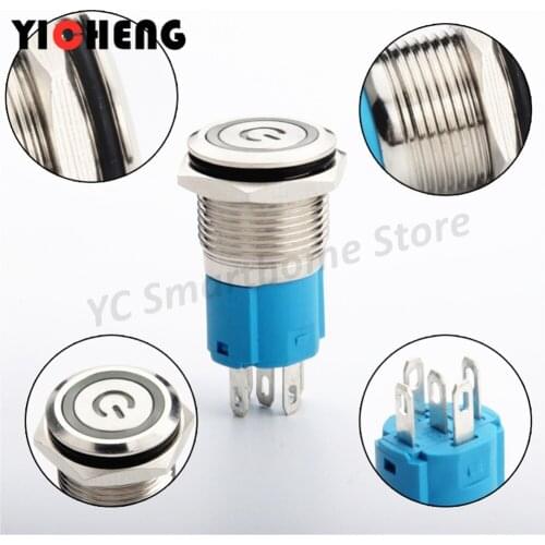 5Pcs high quality waterproof Metal push button switch 16mm LED power start self-reset/self-locking round switch