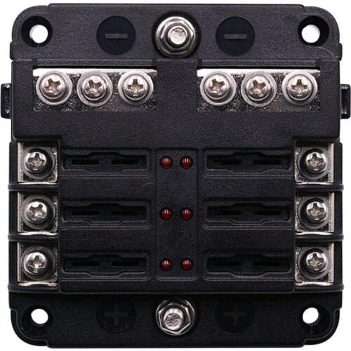 6 Way Blade Fuse Box Fuse Box Holder Standard Circuit Fuse Holder Box Block with LED Light Indication & Protection Cover