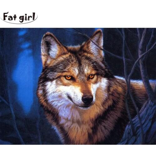 Diamond painting 5D Wolf mosaic full square round mural cross stitch embroidery diy Pack diamond tools hand drill home decor