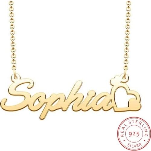 AurolaCo 925 Sterling Silver Name Necklace Custom Name Necklaces with Heart Personality Letter Choker Necklaces for Women Gifts