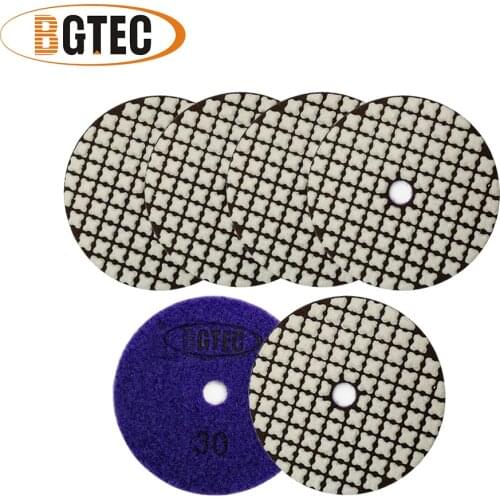 BGTEC 6pcs 4"/100mm #30 Diamond Resin Bond Dry Polishing Pads For Granite Marble Ceramic