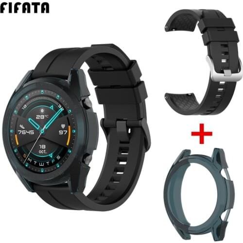 FIFATA Silicone Band+TPU Case 2in1 For Huawei Watch GT 2/GT Wrist Bracelet For GT2 GT 46/42mm Smart Watch Strap Protector Cover