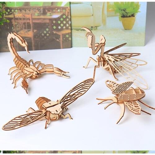 3D Wooden Puzzle Insect Model Assembly Kit Intellectual Educational Game Toys Animal for Birthday Kids Gift DIY Children