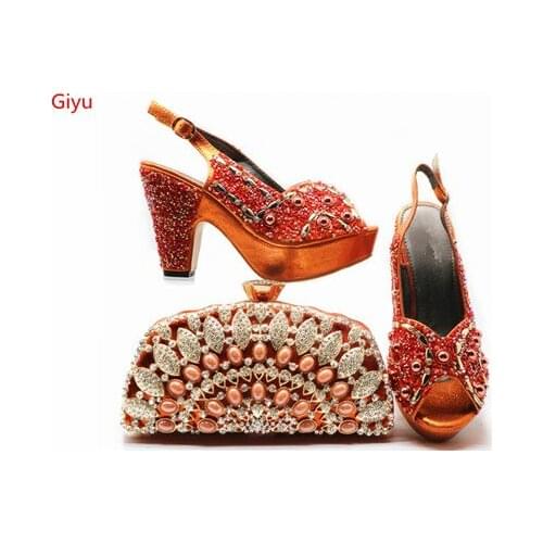 Doershow beautiful Ladies Italian Shoes and Bag Set Decorated with Rhinestone Italian Shoes with Matching Bag for Women!SHJ1-4