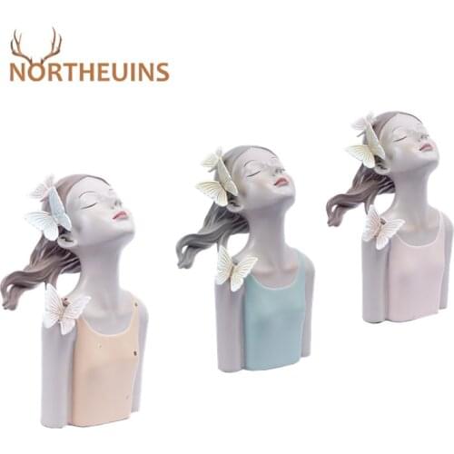 NORTHEUINIS 25cm Resin Butterfly Girl With Fluttering Hair Beauty Figurines Nordic Creative Statue Desk Accessories For Interior