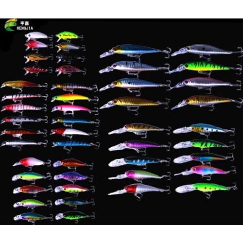 HENGJIA 48pcs/lot Fishing Lures Set Mixed 5 Different Models Fishing Tackle 48 Colors Minnow Crank Lures Fishing Lure Set