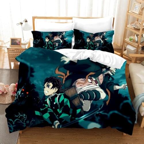 Demon Slayer Bedding Set Anime Kids Fashion Luxury 3d Duvet Cover Set Comforter Bed Linen Twin Queen King Single Size Dropship