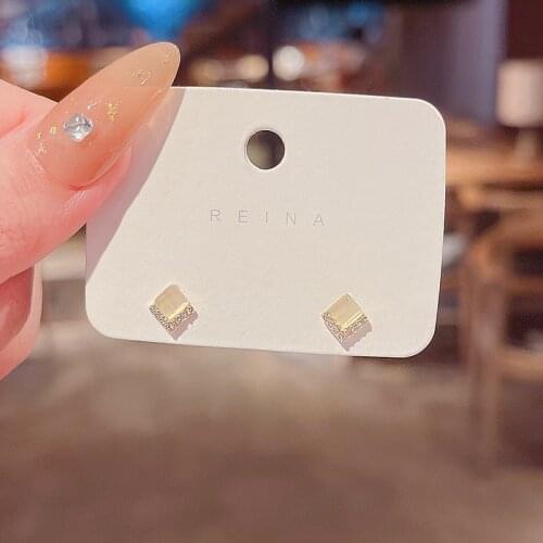 Korean Trendy Simplicity Small Delicate Stud Earrings for Women Mini Opal Jewelry Elegant Earrings Female Shiny Zircon Ear Studs