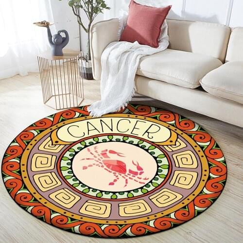 12 Constellation Cancer Round Floor Mat Flannel Anti-slip Carpet Durable Carpet Floor Bedroom Home Room Decoration Mat Living