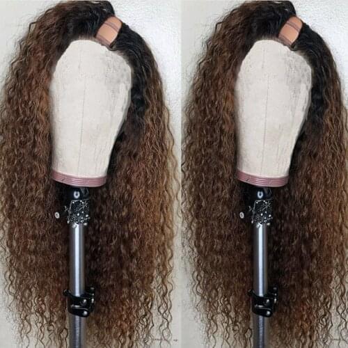 Kinky Curly Ombre U Part Wig Human Hair For Black Women Brazilian Remy Ombre Curly Human Hair Wig Dark Brown Color 1b#/4