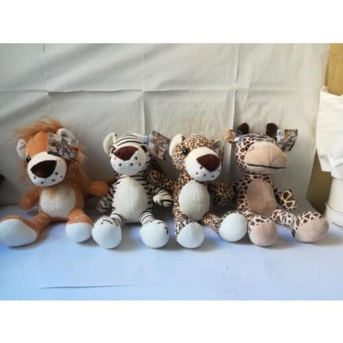 About 28cm cute cartoon jungle lion, tiger,giraffe, leopard soft dolls one lot/4 pieces plush toys kids toy birthday gift w1920