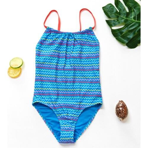 7-14Years Girls Swimsuit Large Size Girl Striped Swimsuit Hanging Neck One Piece Childrens Swimwear Bathing Suit 1087