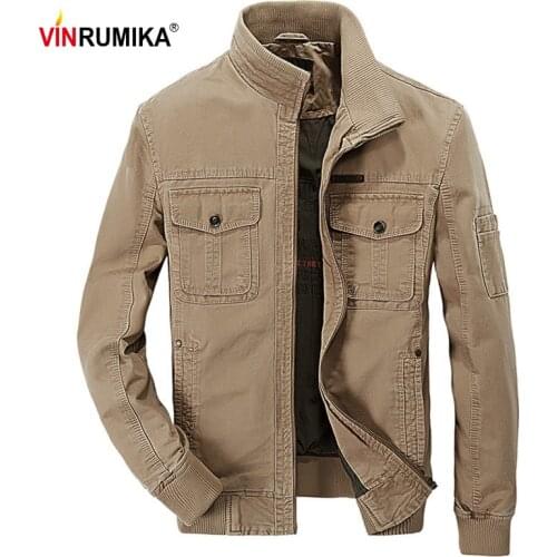 New 2020 Spring Autumn Mens Military Quality Europe Casual Style Khaki Jacket Army Coat Man 100% Cotton Black Jackets Outerwear