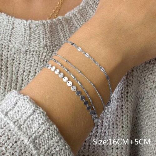 4pcs/set New Bohemia Bracelet set Multilayer Gold Silver Color Coin Chain Bracelets For Women Foot Chain Anklets Jewelry