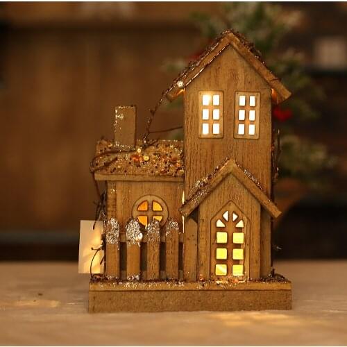 New Christmas Tree Wood House Christmas Ornaments DIY Wood Crafts LED Light Wooden House Christmas Decor For Home Party