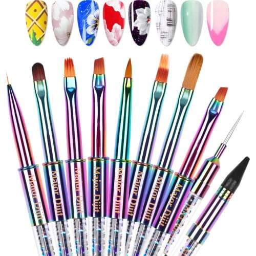 New Sable Brush Nail Art UV Gel Carving Pen Brush with Metal Handle Liquid Powder DIY Nail Drawing Tools