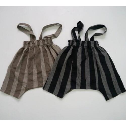 2020 New Girls Boys Striped Overalls Cotton Summer Fashion Kids Shorts 1-6t QH150