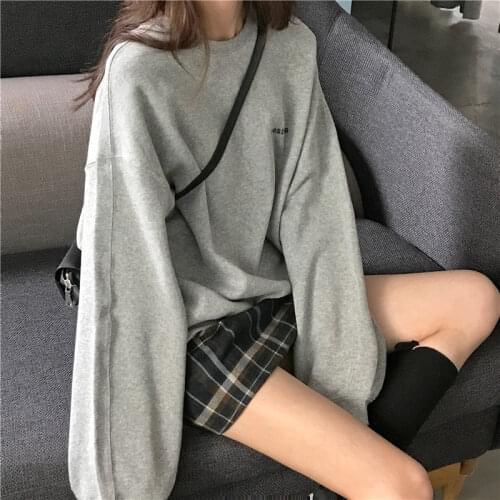 2021 New Kpop Letter Hoody Fashion Korean Thin Chic Womens Sweatshirts Cool Navy Blue Gray Hoodies for Women