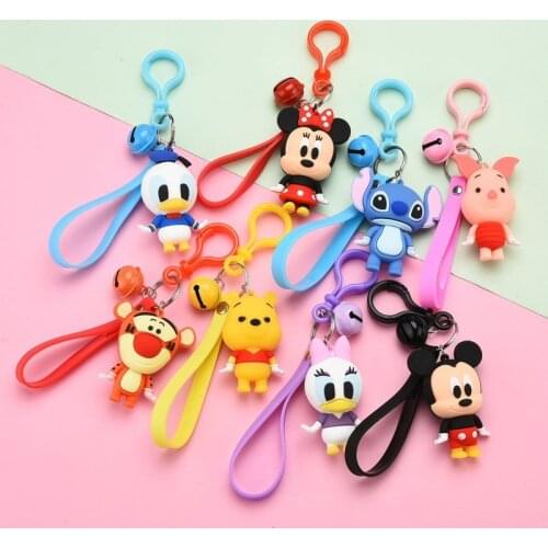 Original Disney Key Ring Mickey Minnie Donald Duck Daisy Stitch Winne Pooh Key Ring Bell Pendant Cosplay Accessories
