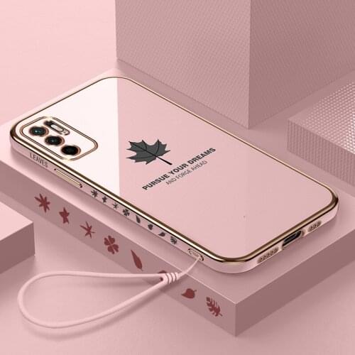Luxury Cute Maple Leaf Square Silicone Phone Case For Xiaomi Mi 11 10 9 8 Lite Redmi Note 10 S 9T 8 Pro Ultra-thin Strap Funda