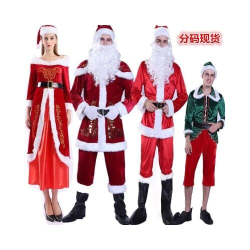 Santa Claus Costume Christmas Adult for Men women Red Christmas clothes Size 6XL Cosplay Beard Santa Christmas elf snowman