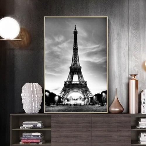 Modern Landscape Posters and Prints Canvas Painting Paris Tower Building Black and White Art Pictures for Living Room Decoration