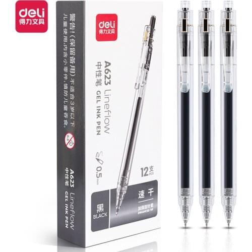 Deli a623 student gel pen 0.5mm press enhanced needle tube quick drying neutral pen black pen signature For students