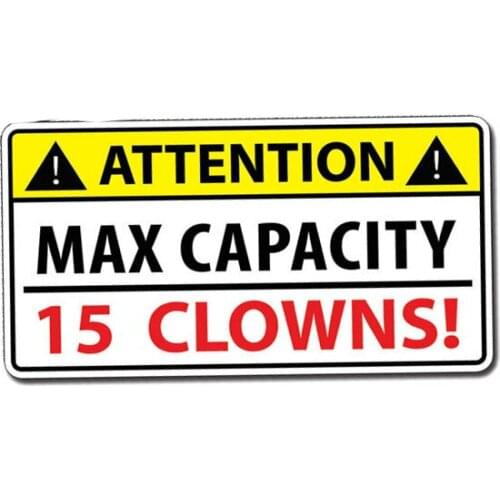 JuYouHui Exterior Accessories Decal Creative Attention Max Capacity 15 Clown Car Stickers Laptop Motorcycle Decals PVC 10cm*6cm
