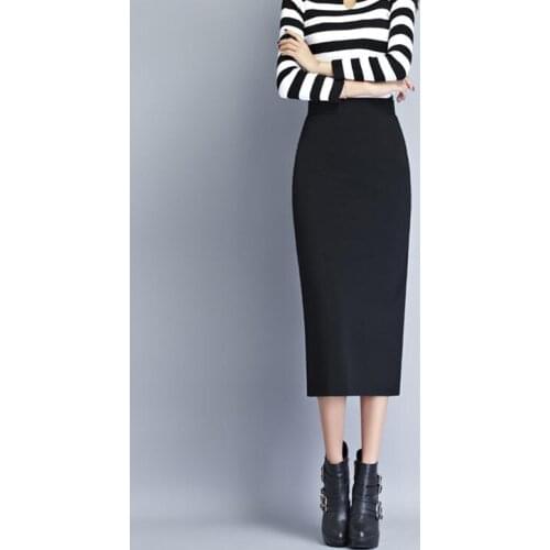 New Women England Style Elastic High Waist Package Hip Pencil Skirt After Split Plus Size S-5XL