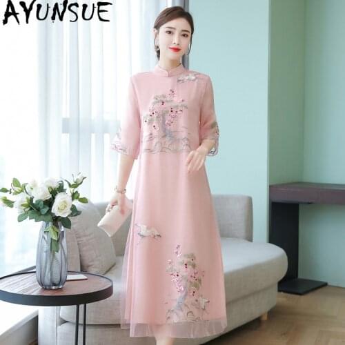 2020 New Spring Summer Dress Women Floral Vintage Dress Elegant Mesh Long Dresses for Women Fashion Vestidos YMNRJ8424 KJ4811