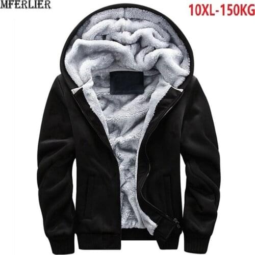 Winter men thick Sweatshirts fleece hoodies hooded jackets warm 8XL 9XL 10XL large size big 5XL black Sweatshirt zipper 150KG 54