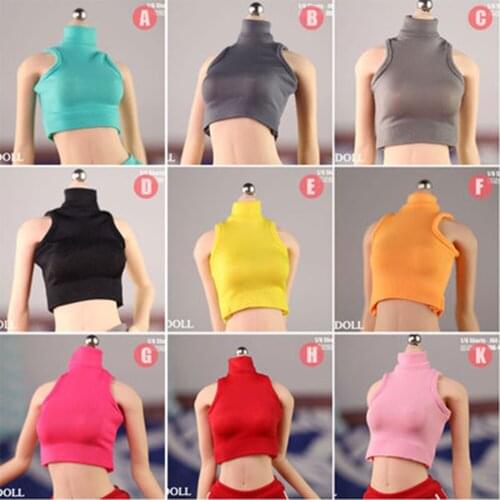 1/6 Female soldier cut shoulders tight T-shirt bottoming vest model accessories clothes fit 12 inch action figure body