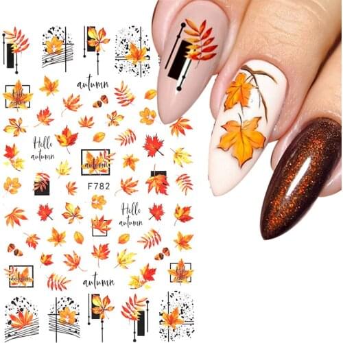 1 Sheet Autumn Maple Leaf Nail Art Stickers 3D Gold Fall Design Polish Decals Line Adhesive Sliders Nails Decoration Manicure