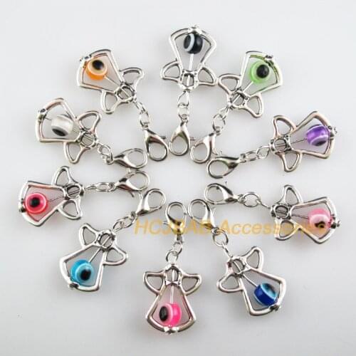 10 New Angel 17x24mm Charms Mixed Eye Resin Tibetan Silver Plated Retro With Lobster Claw Clasps