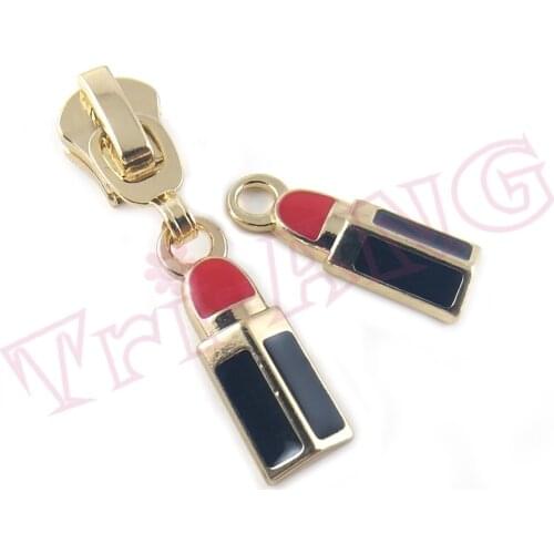 20pcs/lot, Red Lipstick Zipper Sliders Gold Color 3# 5# Zipper Pulls
