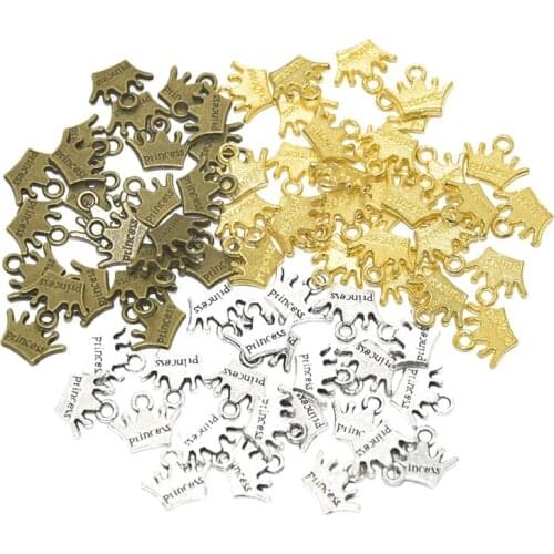 30pcs Wholesale Three Color Small Crown Charms Alloy Metal Princess Pendants For DIY Handmade Jewelry Accessories Making 13*11mm
