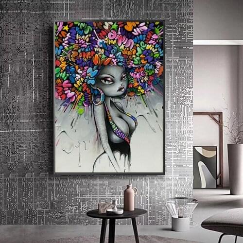 Watercolor Modern Graffiti Street Art Girls Poster Canvas Painting Print for Living Room Bedroom Decor Cuadros Unframed