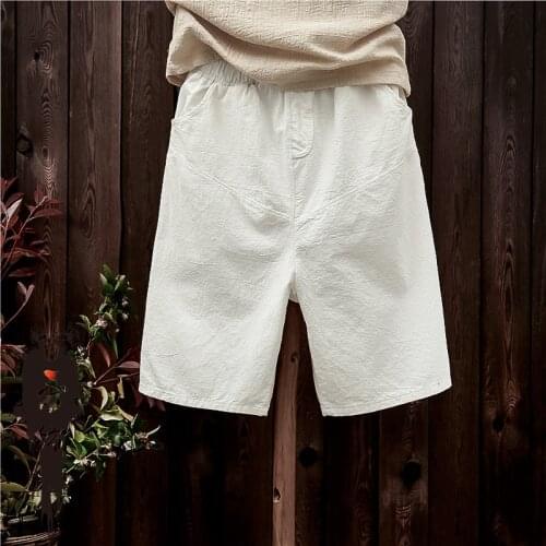 Women Summer Cotton Linen Retro Knee Length Pants Ladies Wrinkle Vintage Pants Female Solid Color elastic Waist Trousers