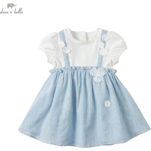 DBJ16495 dave bella summer baby girls cute floral patchwork dress children fashion party dress kids infant lolita clothes