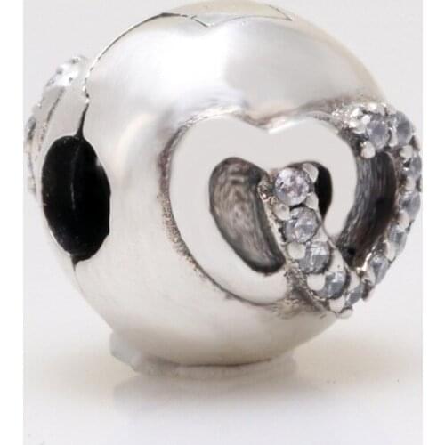 S925 Silver Heart to Heart Fixed Sandwich Heart Shaped Zircon Bracelet Positioning Buckle fit original Charm Bracelet Jewelry