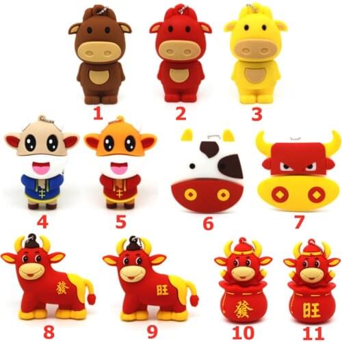Cartoon USB Flash Drive 128GB Cow 64GB Pendrive U Disk 4GB 8GB 16GB Animal Cattle Bull Memory Stick 32GB Pen Cle Mini Gift