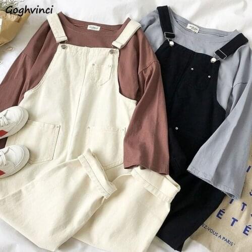 Jumpsuits Women Denim Ankle Length Loose Straight Wide-leg Simple All-march Harajuku Students Overalls Koraen Style Safari Chic