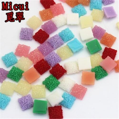 Micui 100PCS 8mm Mix color Square roses Resin Rhinestones Stone flatback Beads Wedding clothing Buttons DIY Craft ZZ173A