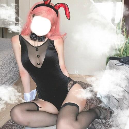 Cute Sexy Lingerie Bunny Cat Girl Cosplay Costumes Japanese Anime Cat Uniform Temptation Velvet Jumpsuit Choker with Bell