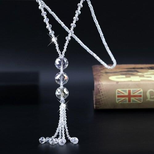 Fashion Crystal Beads Strand Long Necklace Women Graceful Joker Tassel Sweater Chain statement necklace women Jewelry