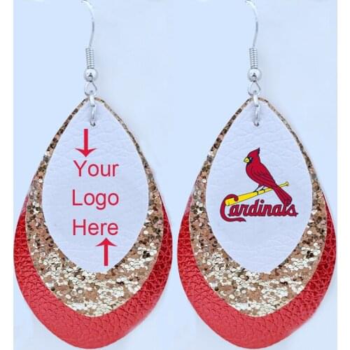 New Cardinals Football Fans Faux Leather Earrings Gillter Layered Tear Drop Earrings Lightweight Earrings Made Your Logo