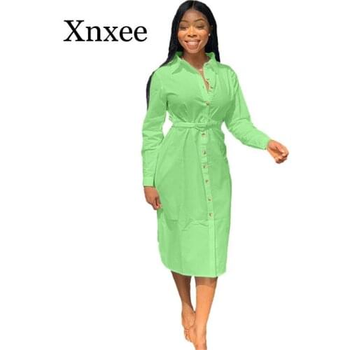 Summer Autumn White Shirt Dress Women Button-up Knee-length Long Sleeve Shift Dress Office Lady Loose Casual Tunic Basic Dresses