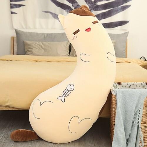 Cute Plush Kitten Long Pillow Stuffed Cat Plushie Pink Grey Sleeping Cushion Comforting Kids Gift
