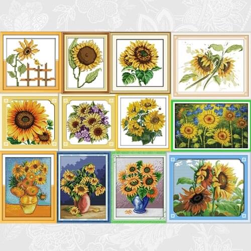 Sunflowers in Wind Cross Stitch Patterns 14CT 11CT DMC Embroidery Thread Set DIY Handmade Crafts Cross-stitch Home Decoration